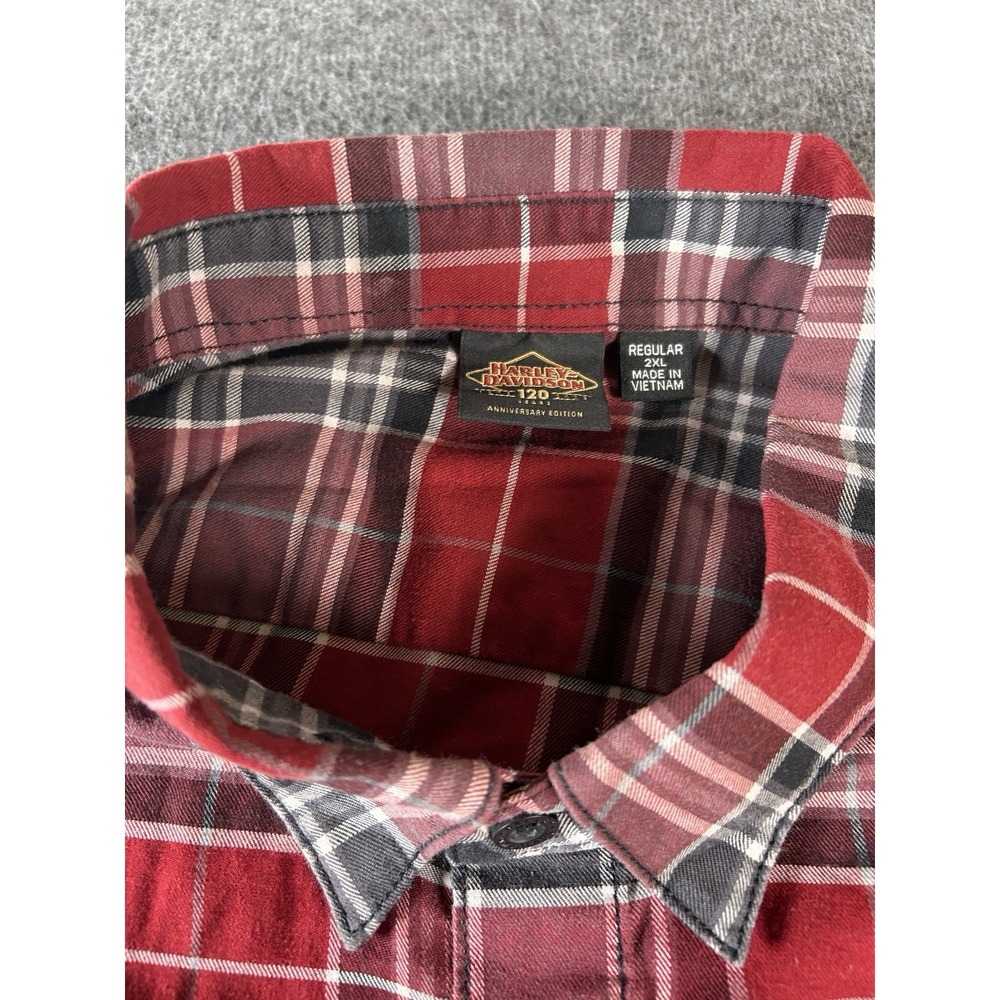 Harley Davidson Shirt Size 2XL 120th Anniversary Red Plaid Button Up - Picture 3 of 10